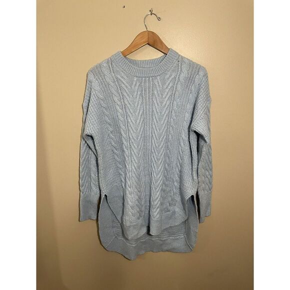 J.Crew Tunic Cable Knit Sweater Womens XS Crew Neck Wool Blend Blue - Picture 4 of 9